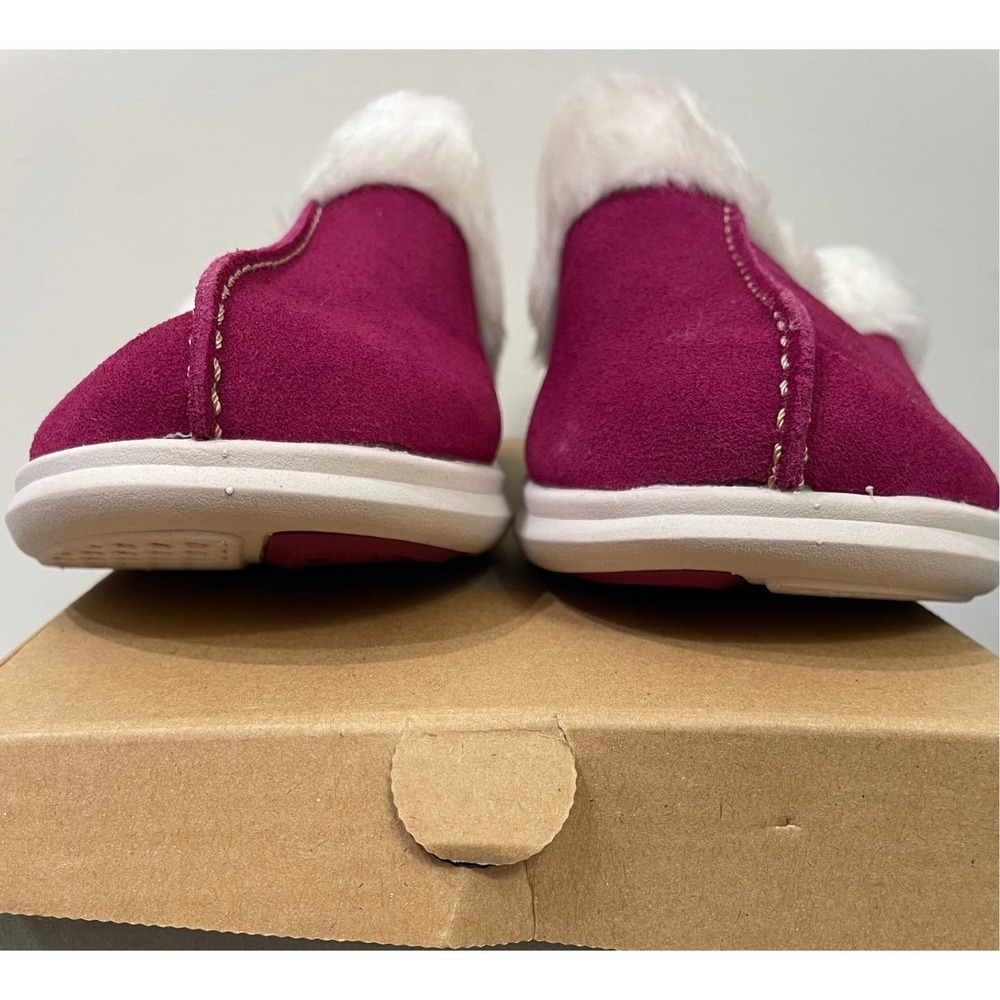 Spenco Supreme slide Women 7 Raspberry‎ Suede Orthotic Slippers Faux Fur New